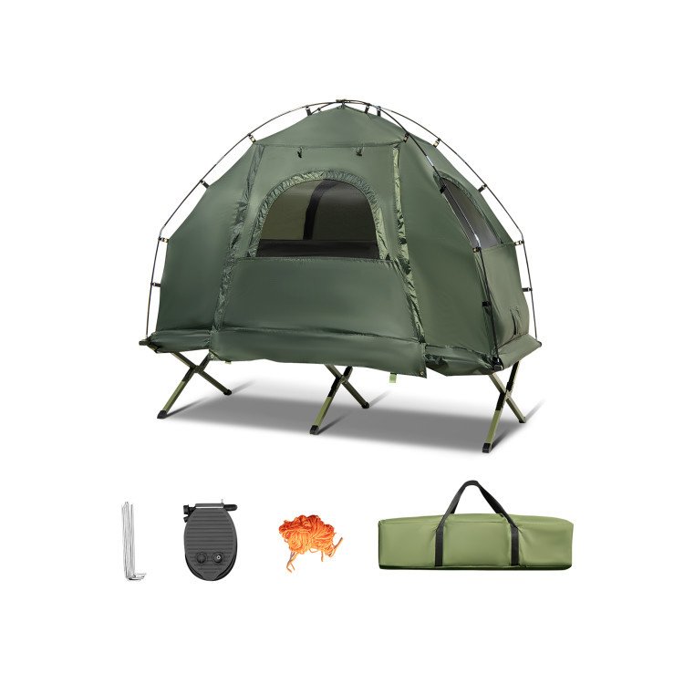 1-Person Folding Camping Tent with Sunshade and Air Mattress 1-Person Folding Camping Tent with Sunshade and Air Mattress