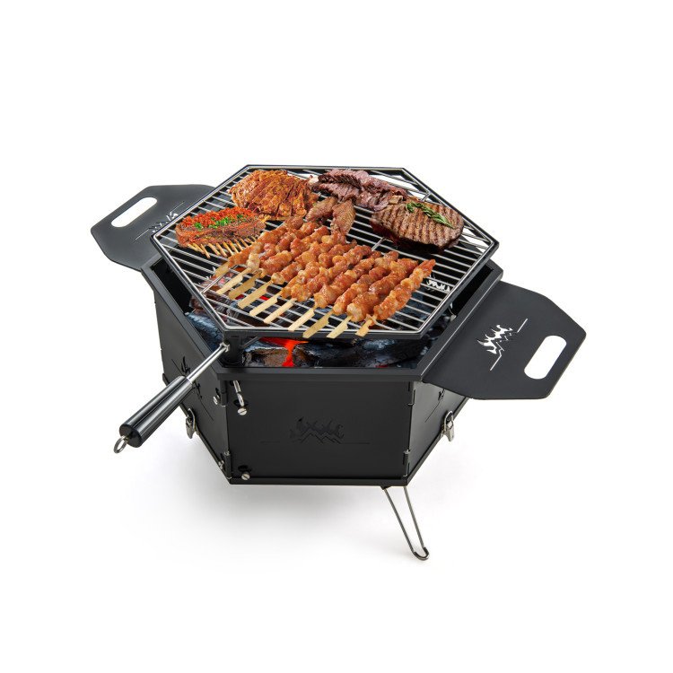 Portable Charcoal Grill Stove Rotatable with Foldable Body and Legs with Handles Portable Charcoal Grill Stove Rotatable with Foldable Body and Legs with Handles